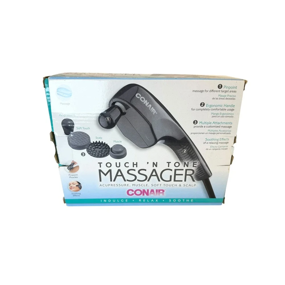 Conair Touch N Tone Handheld Massager HM8 Gray Corded Electric with Attachments
